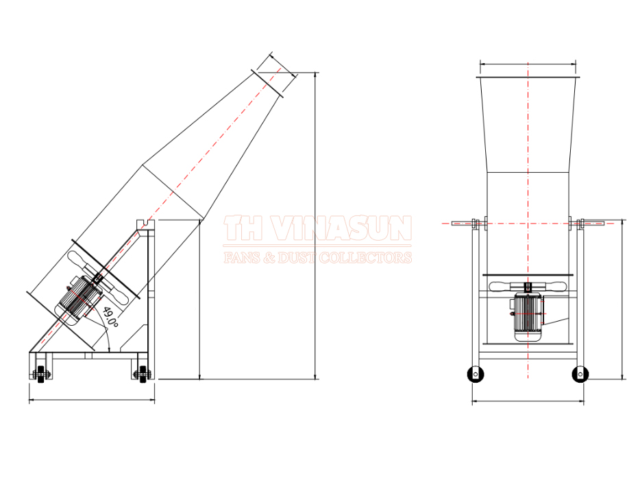 Bản vẽ kỹ thuật quạt hướng trục làm mát vỏ lò  VNS-A5-NoT