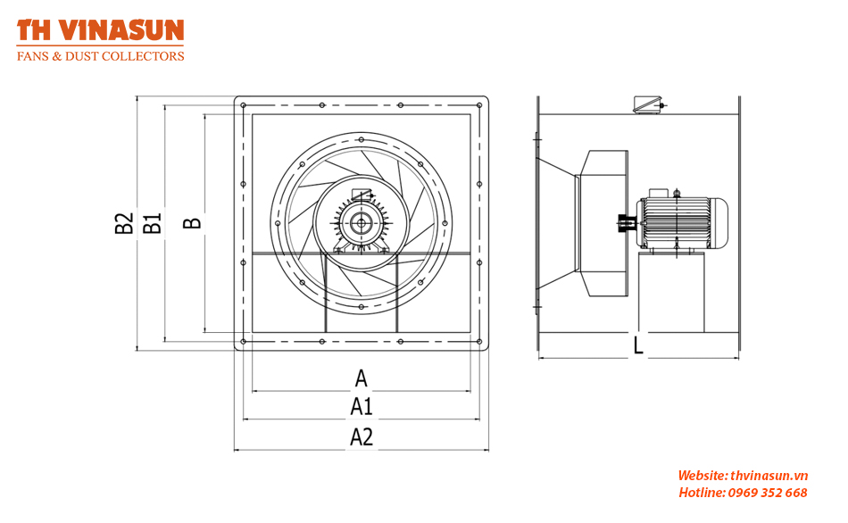 Bản vẽ kỹ thuật quạt nối ống gió VNS-VF-SI