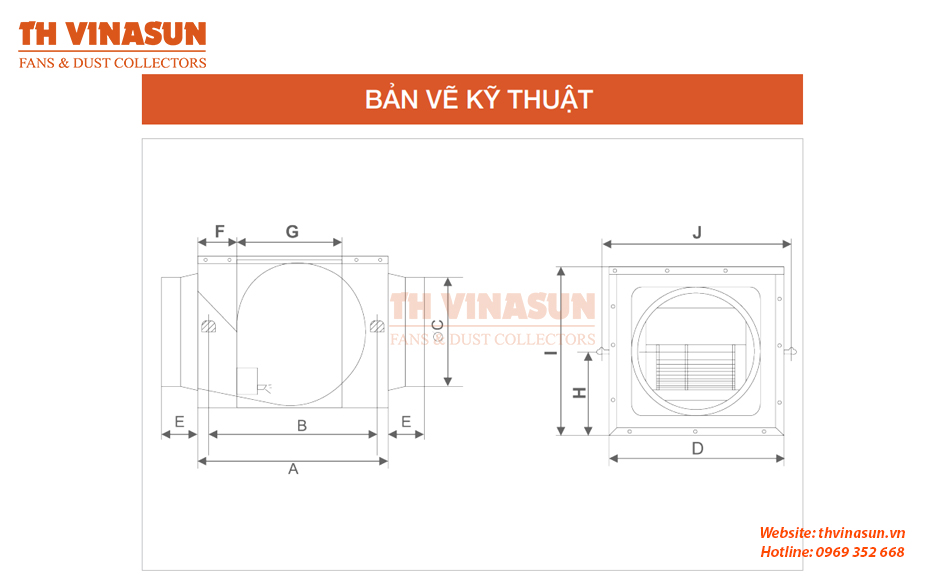 quat-ly-tam-dong-truc Bản vẽ kỹ thuật quạt hướng trục hộp VNS-DPT