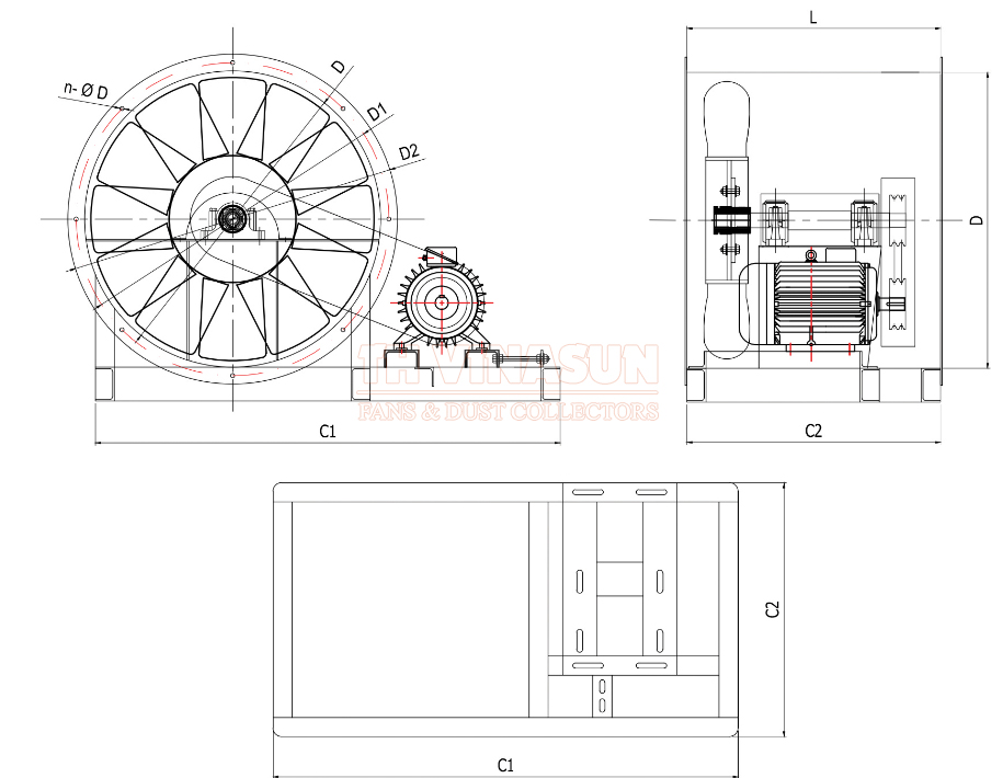 Bản vẽ kỹ thuật quạt hướng trục trực tiếp VNS-AF5-NoG
