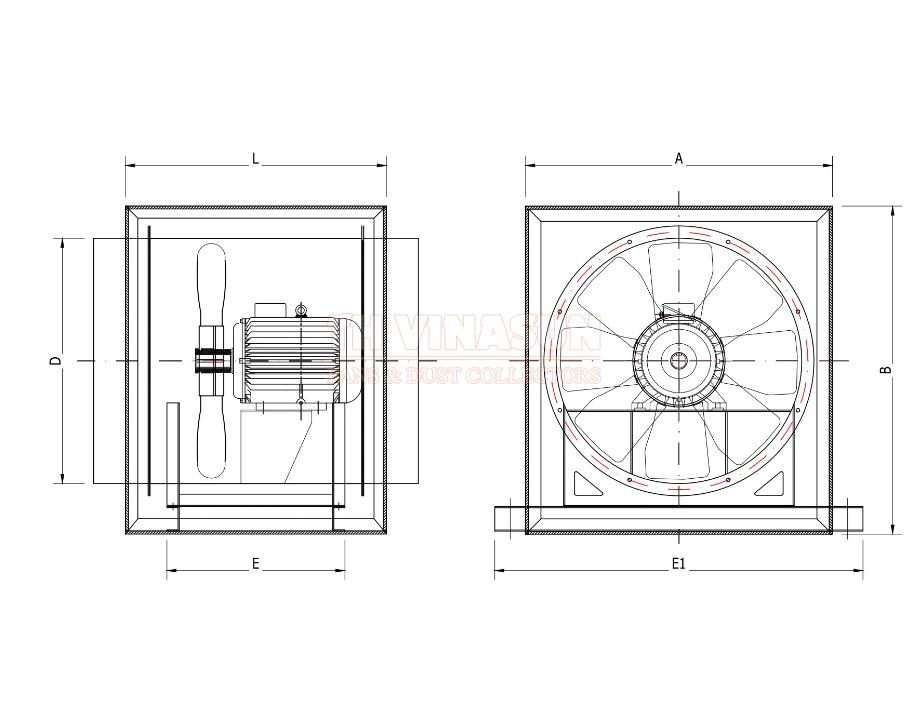 Bản vẽ kỹ thuật quạt bọc tấm chống cháy VNS-AF5F-NoT
