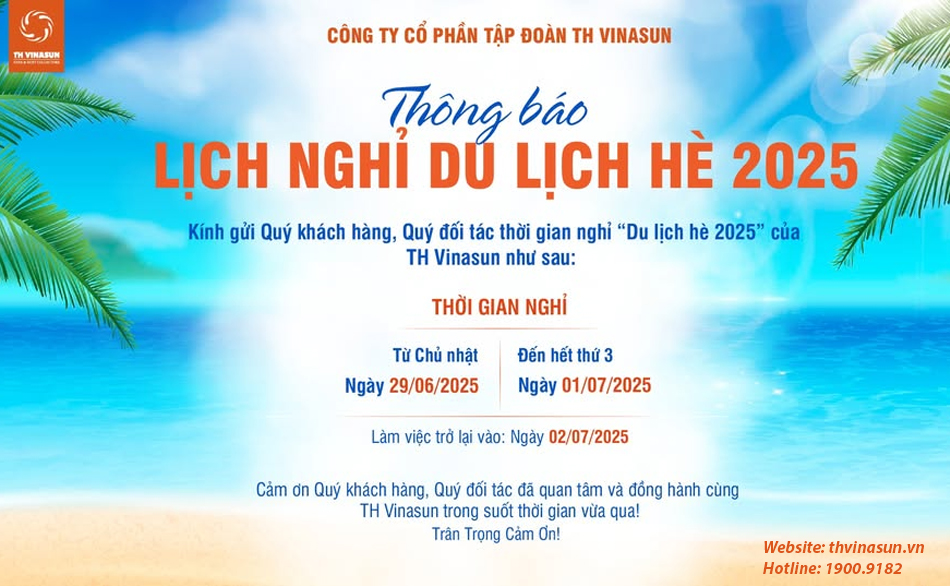 TH Vinasun thông báo: Lịch nghỉ du lịch hè 2025