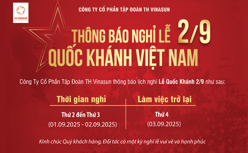 TH VINASUN: Thông báo nghỉ lễ Quốc Khánh 2/9/2025